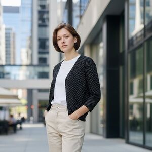 Talbots Small Petite Cardigan Sweater Navy Dot